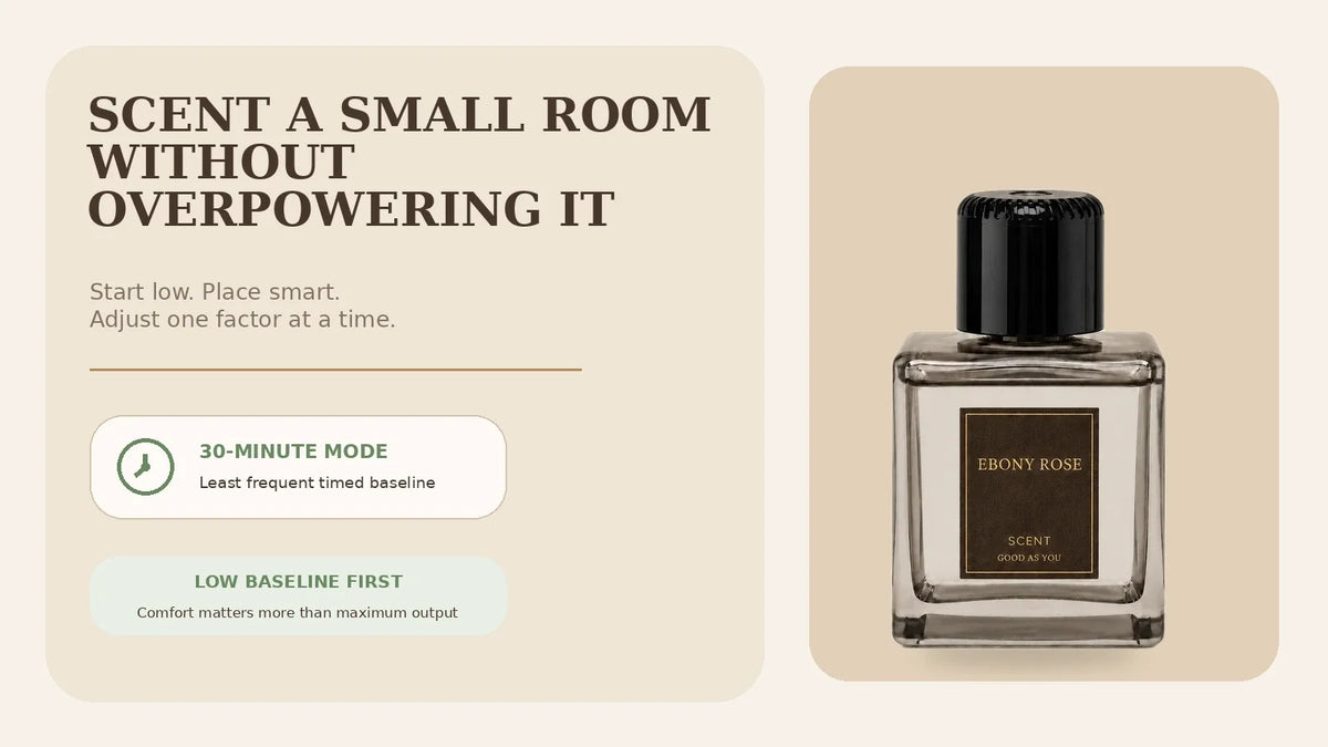 EterLove Plume Automatic Scent Diffuser using the 30-minute mode in a small room