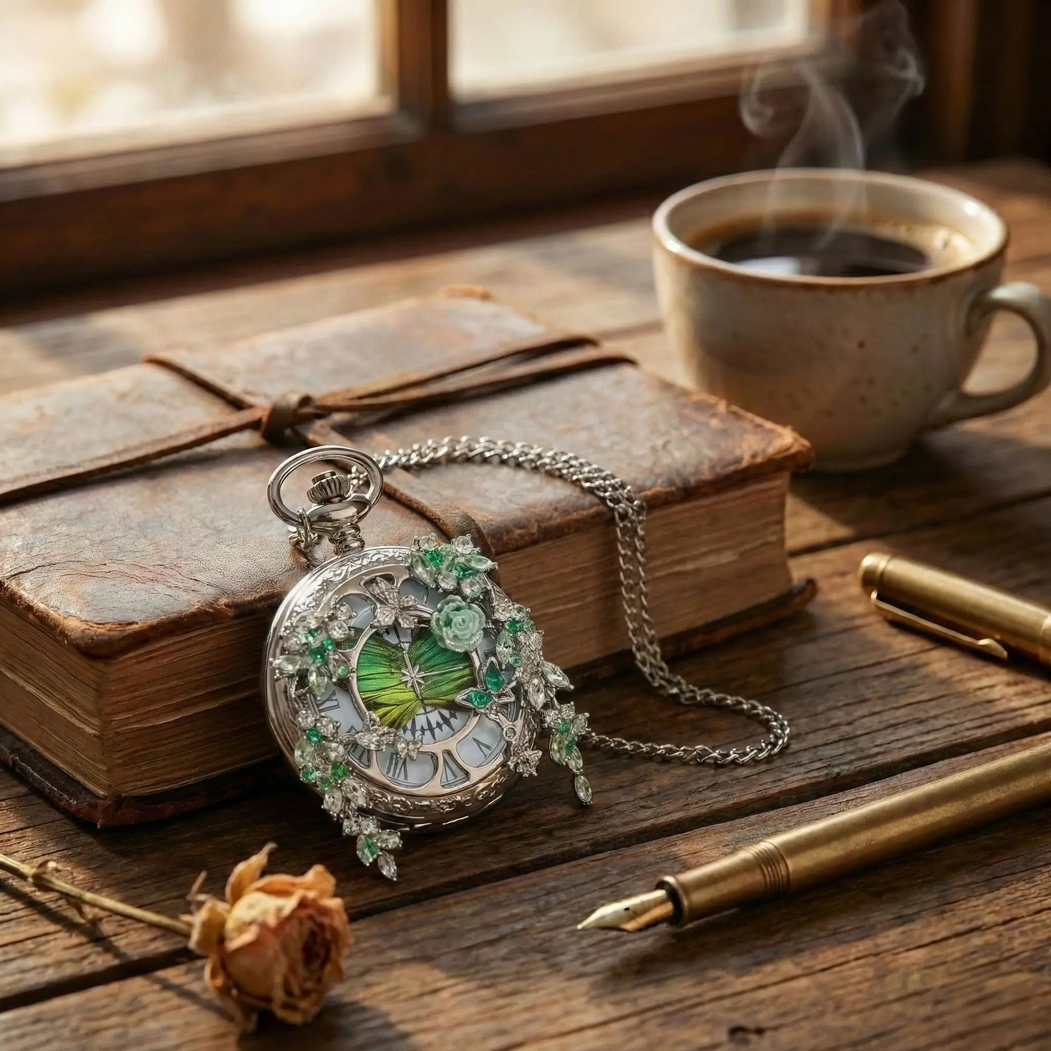 Eterlove | Butterfly in Time Forest Green Special Edition Pocket Watch Necklace