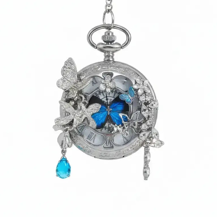 Eterlove™ | Butterfly in Time Clear Blue Pocket Watch Necklace