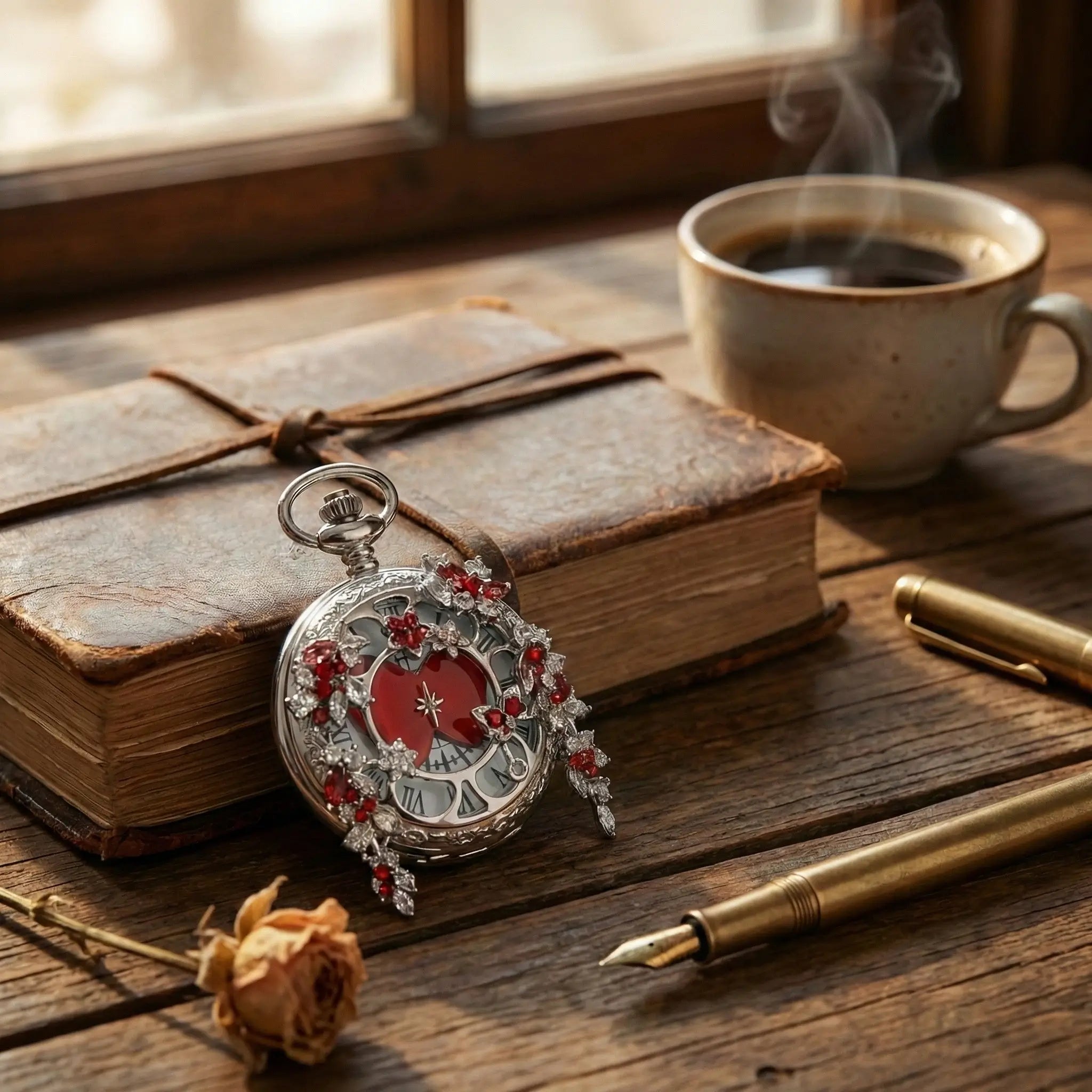Eterlove | Butterfly in Time Ruby Red Special Edition Pocket Watch Necklace