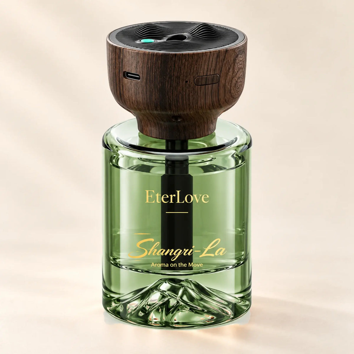 EterLove Shangri-La automatic car scent diffuser with green glass bottle