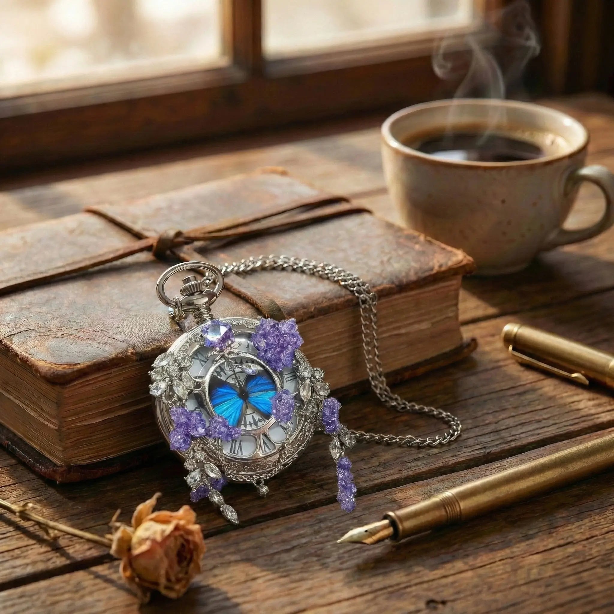 Eterlove| Butterfly in Time Violet Pocket Watch Necklace
