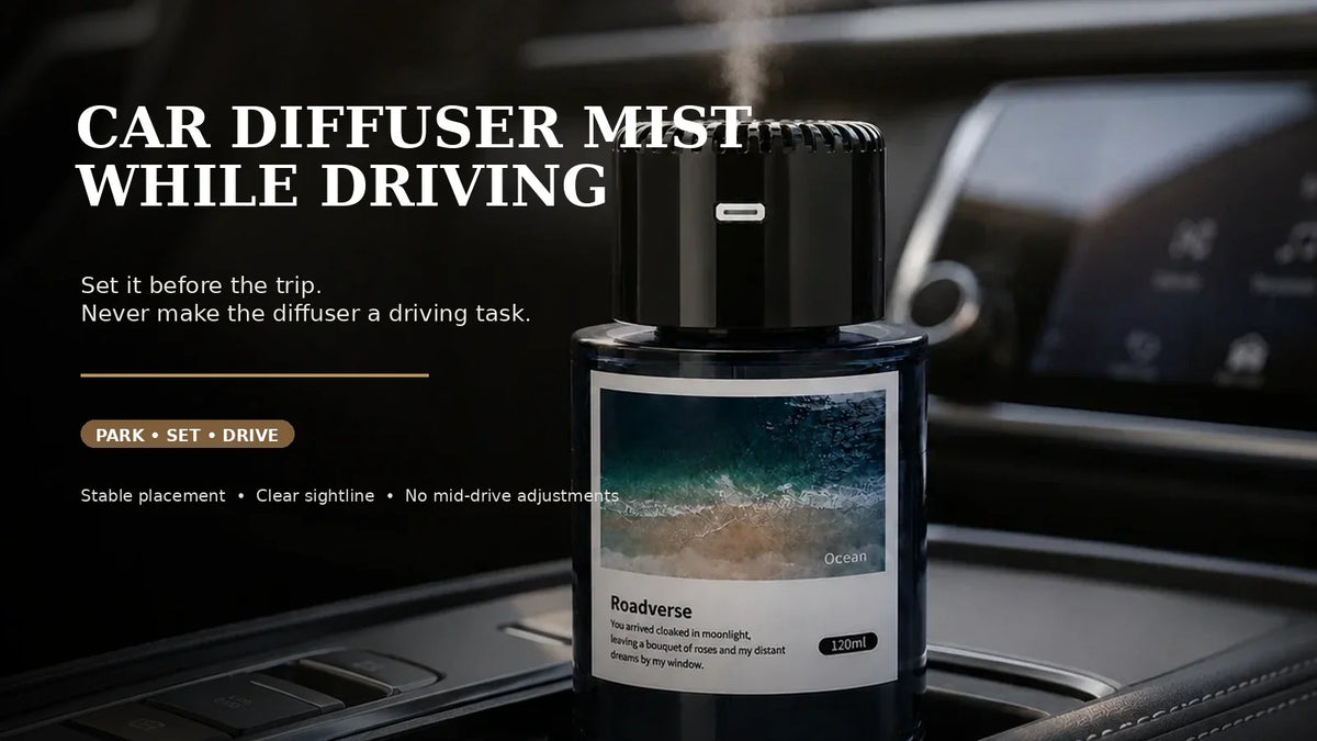 EterLove Plume Car 120ml scent diffuser configured safely before driving