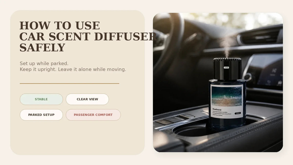 EterLove Plume Car 120ml scent diffuser set up safely in a parked vehicle
