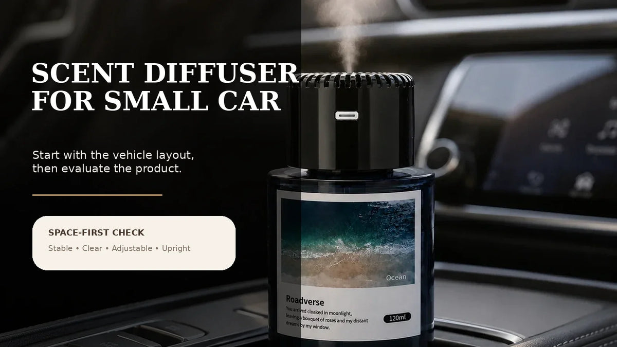 EterLove Plume Car 120ml scent diffuser in a compact vehicle console
