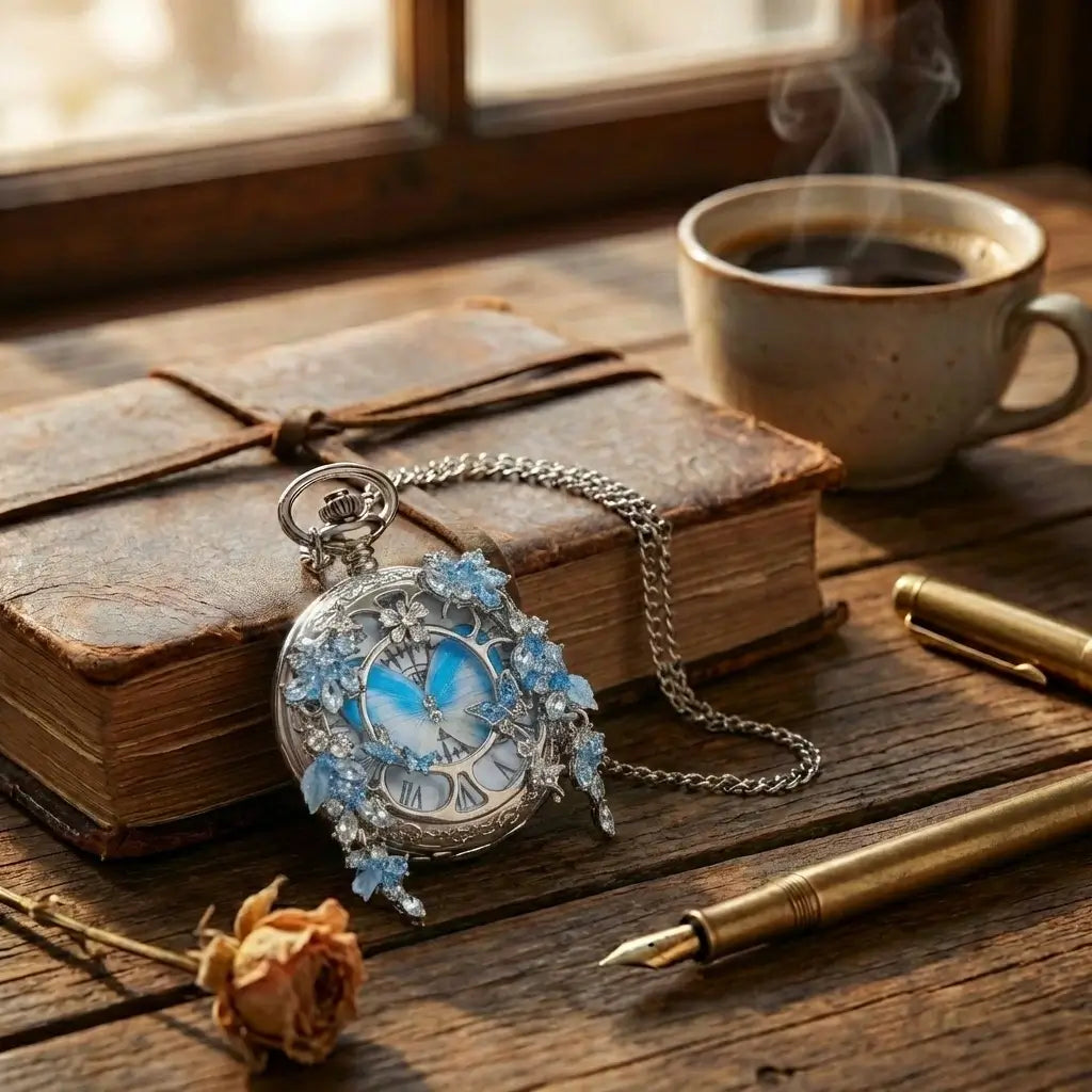 Eterlove™ | Butterfly in Time Sky Blue Special Edition Pocket Watch Necklace