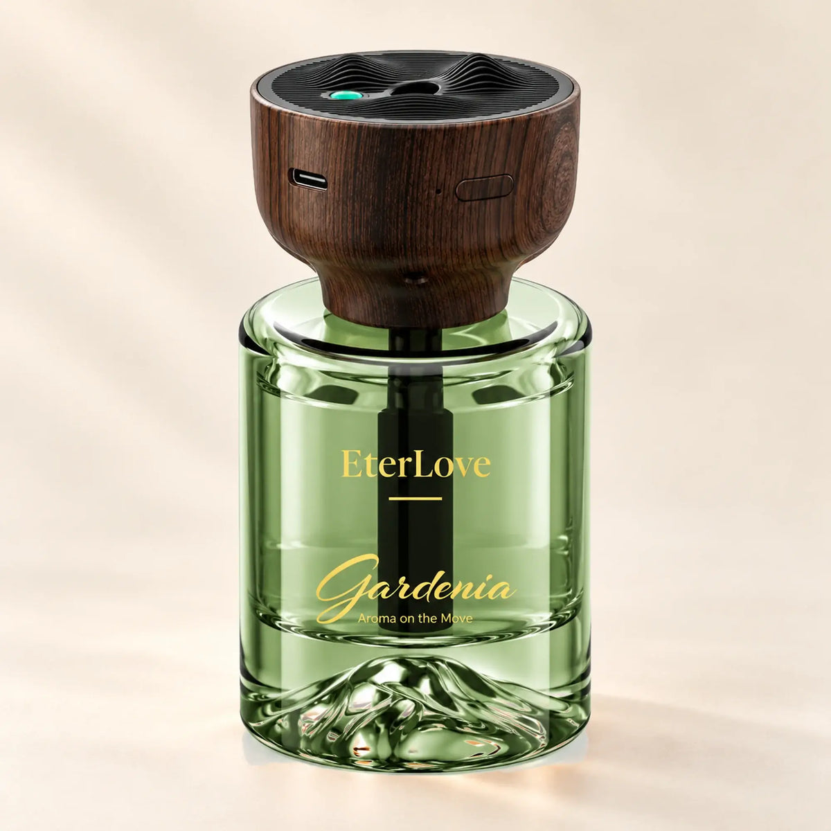 EterLove Gardenia automatic car scent diffuser with green glass bottle