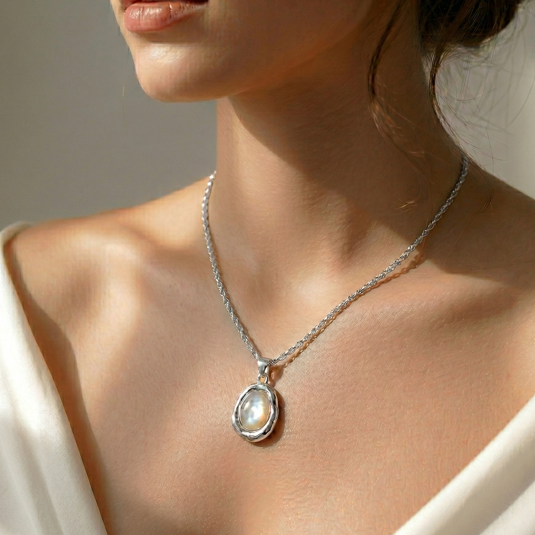 Mother of Pearl Titanium Steel Necklace