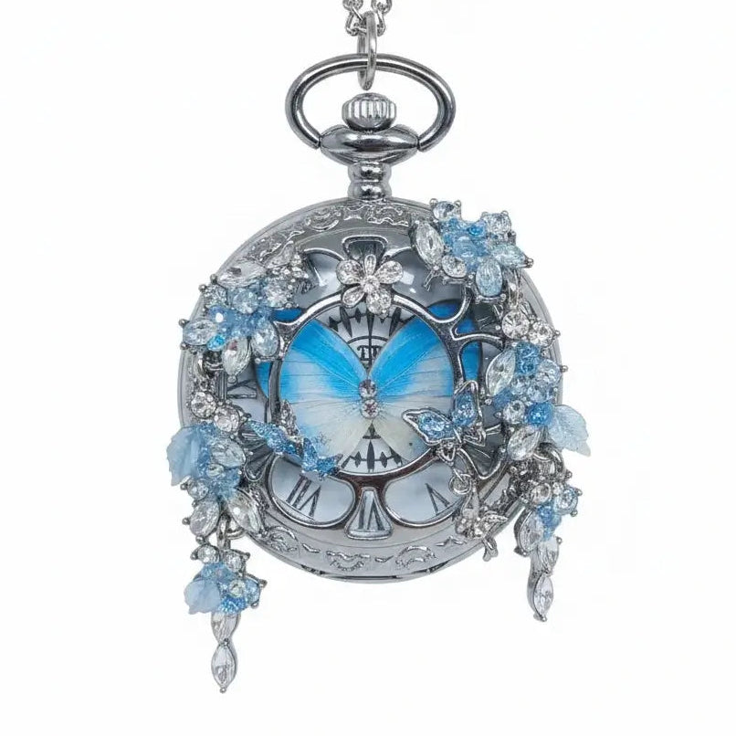 Eterlove™ | Butterfly in Time Sky Blue Special Edition Pocket Watch Necklace
